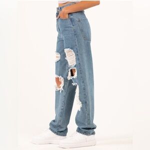 RSQ Distressed Blue Women's high rise baggy jeans size 25